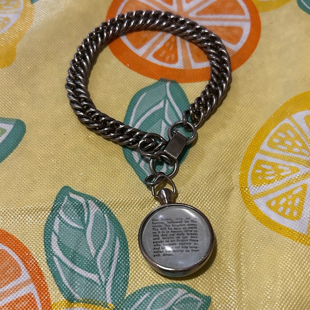 Vintage "Lord's Prayer" Chunky Silver Bracelet with Text Pendant